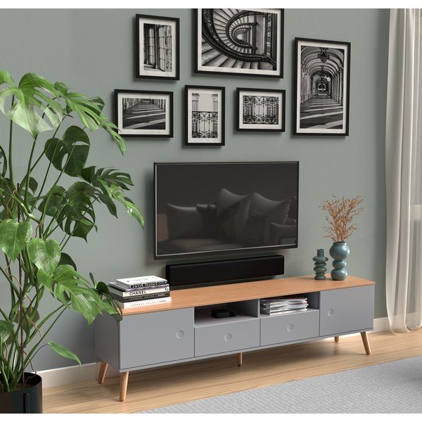 Siva TV komoda s hrastovim nogama Tenzo Dot, širine 192 cm-image-1