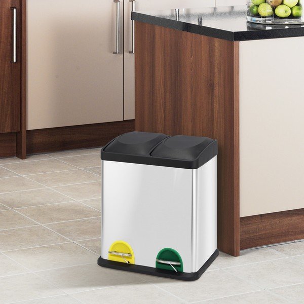 Željezna kanta za smeće 2x20 l za odvojeni otpad/s pedalom u mat srebrnoj boji   Tri Selectif – MSV-image-1