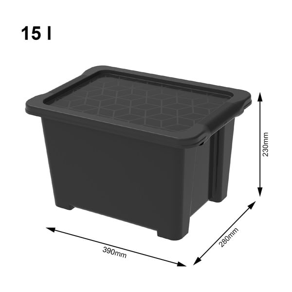 Sjajna crna plastična kutija za pohranu s poklopcem Evo Easy - Rotho-image-1