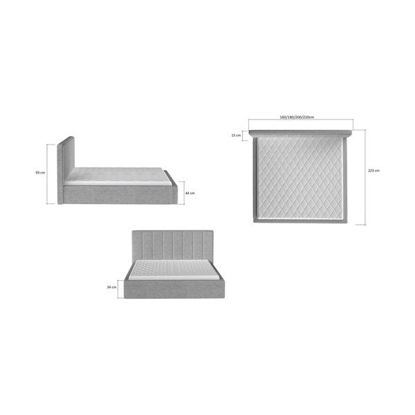 Smeđi tapecirani bračni krevet s prostorom za odlaganje s podnicom 200x200 cm Audrey – ELTAP-image-4