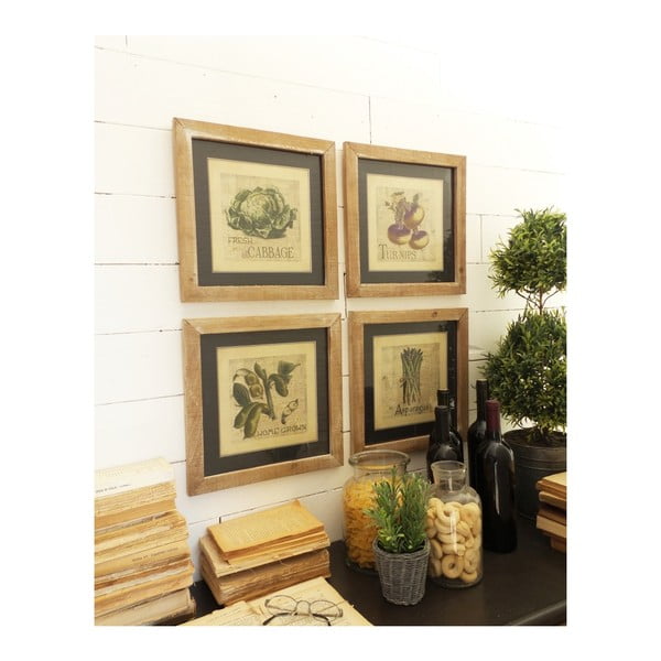 Set od 4 zidne dekoracije s drvenim okvirom Orchidea Milano Bistro, 34 x 34 cm