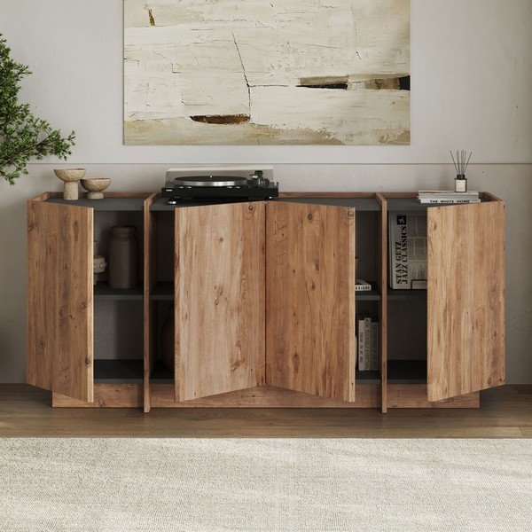 Komoda u dekoru bora s rupom za kabele u prirodnoj boji 180x80x45 cm Dorma – Kalune Design-image-2
