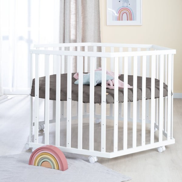 Bijeli putni krevetić s podesivom visinom/na kotačićima – Roba-image-3