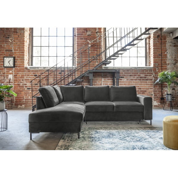 Tamno siva baršunasti sklopiva kutna garnitura (s lijevim kutom) Lofty Lilly – Miuform-image-4