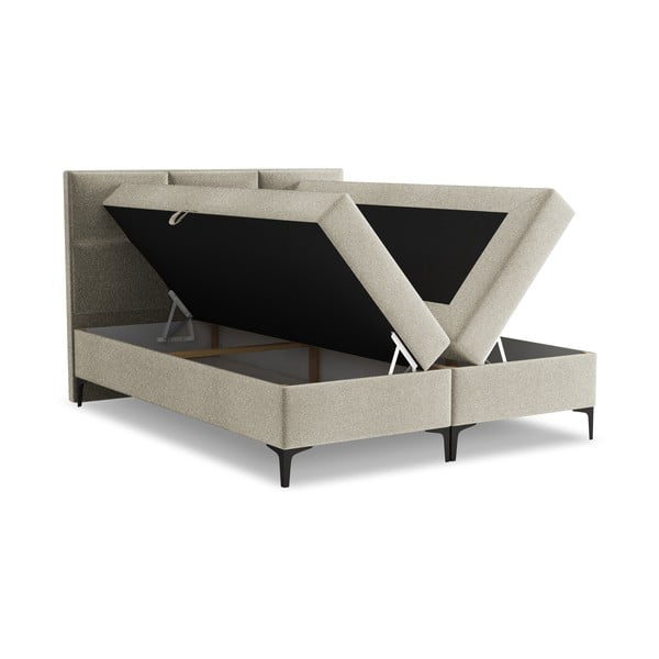 Smeđe-sivi boxspring krevet s prostorom za odlaganje 180x200 cm Pakalana – Makamii-image-1