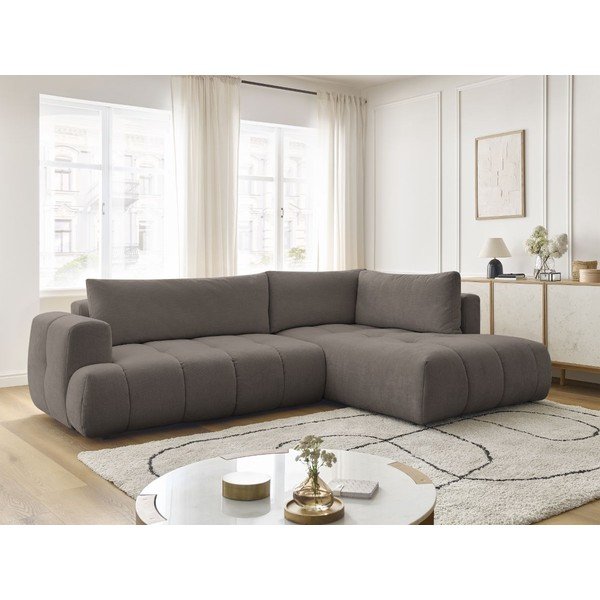 Smeđe-siva sklopiva/s prostorom za odlaganje kutna garnitura (s desnim kutom/u obliku slova L) Fuji – Bobochic Paris-image-1