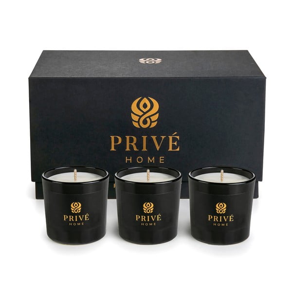 Set od 3 mirisne svijeće Privé Home Delice d&#39;Orient/Safran-Ambre Noir/Black Wood