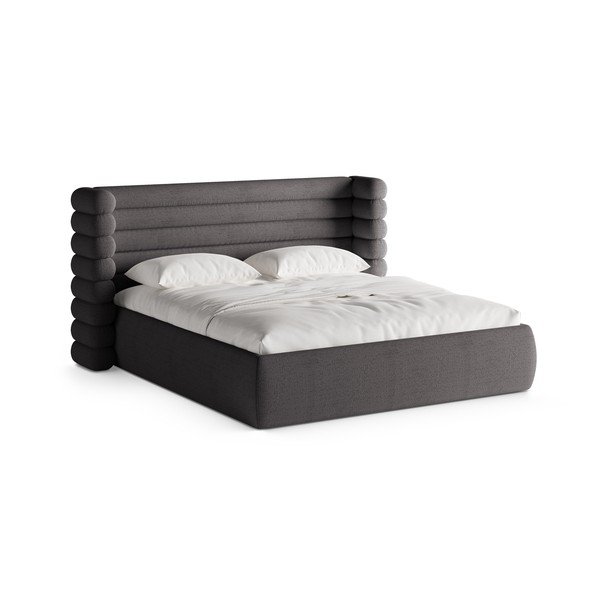 Tamno sivi tapecirani bračni krevet s prostorom za odlaganje s podnicom 160x200 cm Mount – Micadoni 