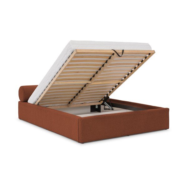 Tapecirani bračni krevet s prostorom za odlaganje s podnicom 180x200 cm boje terakote Cille – Ropez-image-2