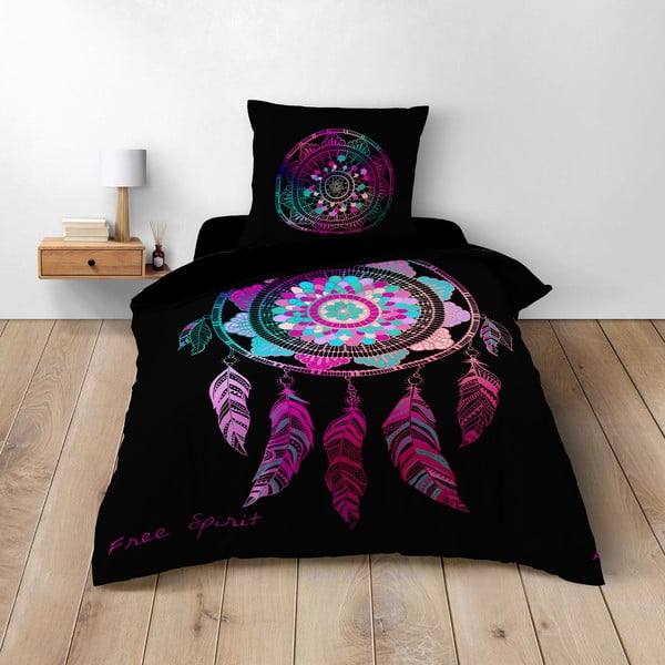 Crna pamučna posteljina za krevet za jednu osobu 140x200 cm Porte Bonheur – douceur d'intérieur-image-1