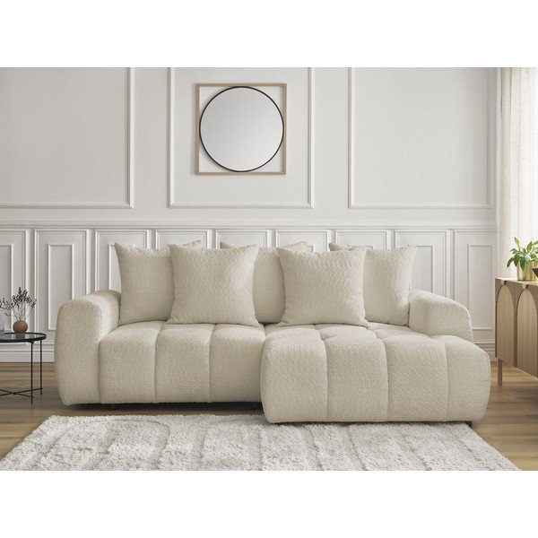 Bež sklopiva/s prostorom za odlaganje kutna garnitura od bouclé tkanine (s desnim kutom/s ležaljkom) Roxelane – Bobochic Paris-image-1