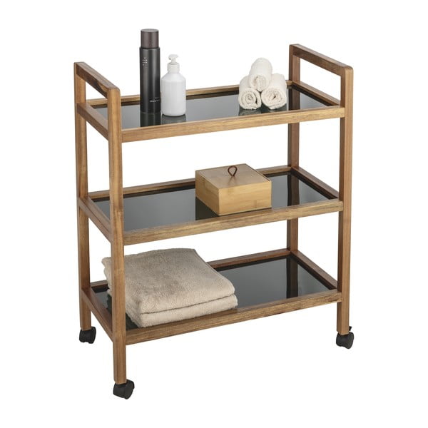 Crna/u prirodnoj boji kupaonska polica od masivnog bagrema 65x76,5 cm Fondi – Wenko-image-2