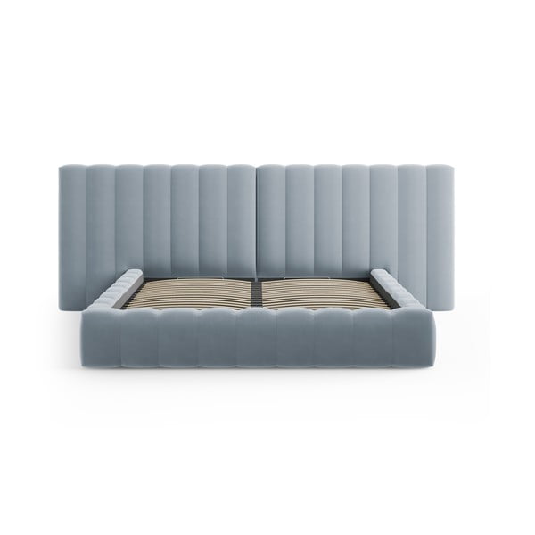 Svijetlo plavi tapecirani bračni krevet s prostorom za pohranu s podnicom 180x200 cm Gina – Milo Casa-image-2