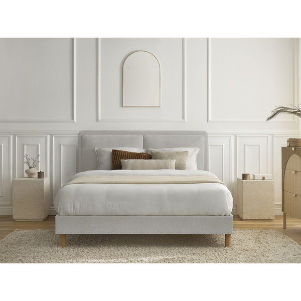 Sivi podstavljeni tapecirani bračni krevet s podnicom 180x200 cm Mara – Bobochic Paris-image-4
