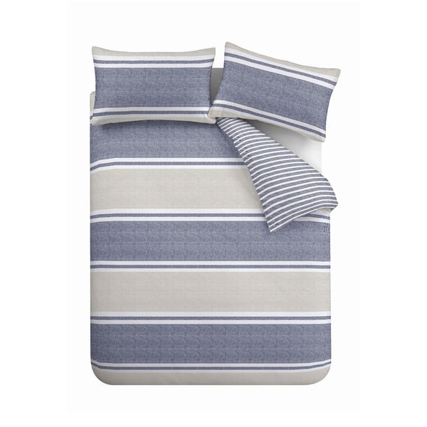 Plavo-bež podesiva posteljina za bračni krevet 230x220 cm Banded Stripe - Catherine Lansfield