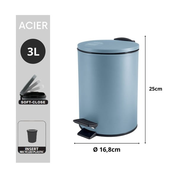 Svijetlo plava željezna kanta za smeće s pedalom 3 l   Adelar – Spirella-image-4
