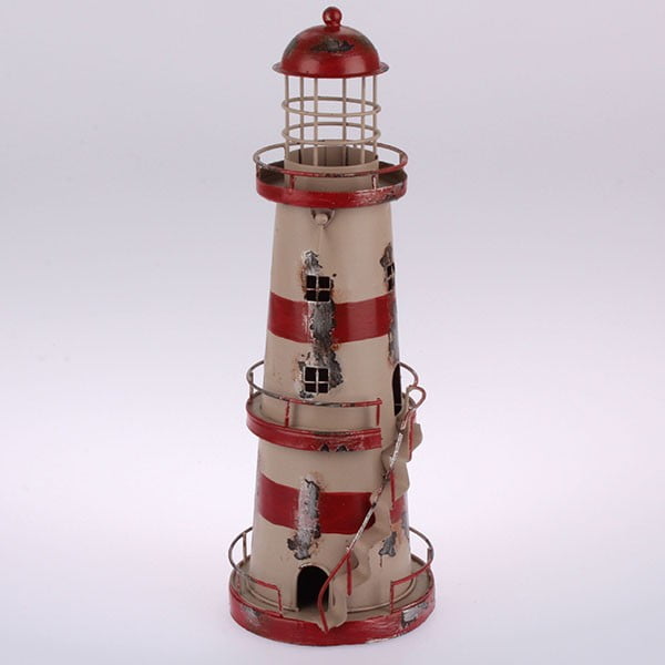 Metalni viseći svijećnjak Red Stripes Lighthouse, 32 cm