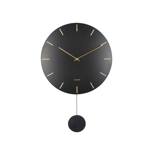 Crni zidni sat s njihalom Karlsson Impressive, ø 47 cm
