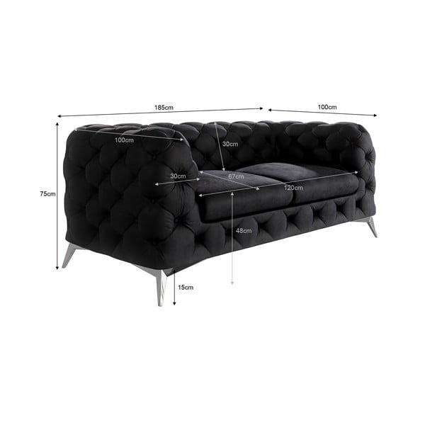 Crna baršunasti sofa 185 cm Chelsea – Ropez-image-3