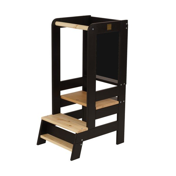 Crni/u prirodnoj boji toranj za učenje od masivnog bora Montessori – Meowbaby