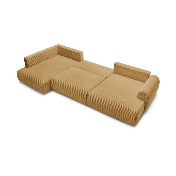 Senf žuta sklopiva/s prostorom za odlaganje kutna garnitura od samta (s lijevim kutom/u obliku slova "U") Lucien – Bobochic Paris-image-4