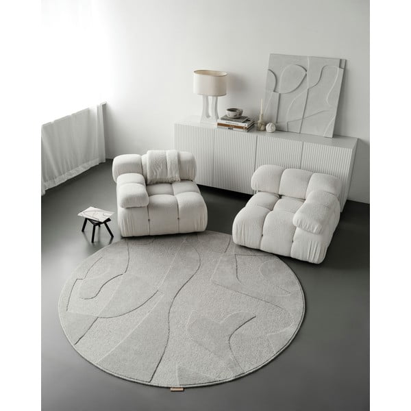 Svijetlo sivi vunen okrugao tepih ø 120 cm Morphic Botanica – Agnella-image-2