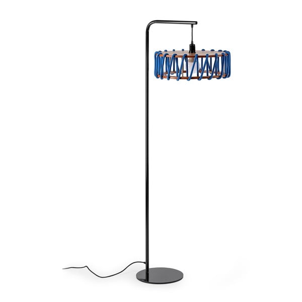 Podna lampa s crnom konstrukcijom i velikim plavim zaslonom EMKO Macaron-image-2