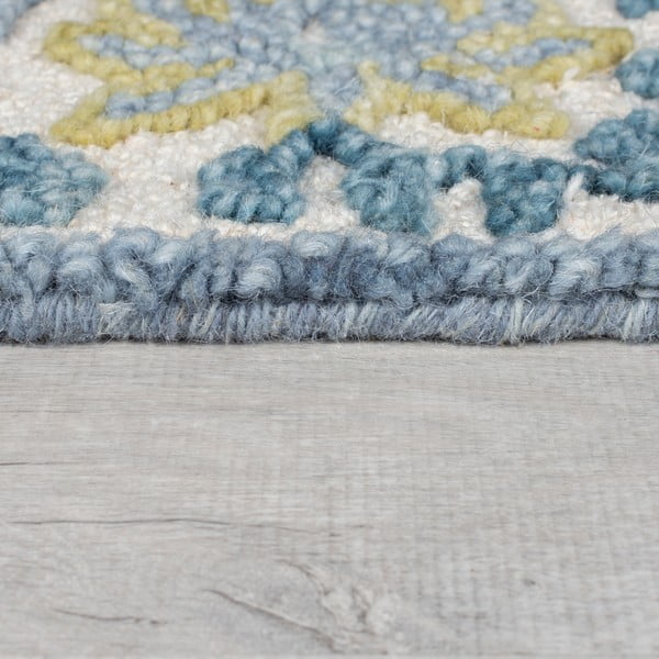 Plavi/boje slonovače ručno rađen tepih od mješavine vune 160x230 cm Myla Floral Frame – Flair Rugs-image-4
