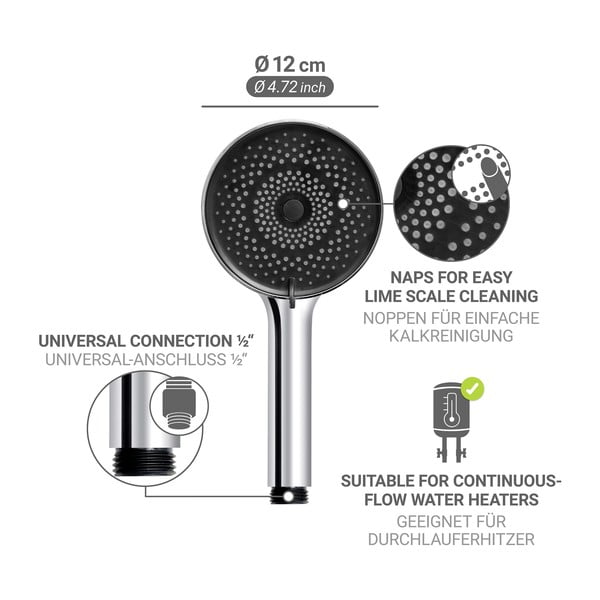 Plastična ručka za tuš u srebrnoj boji ø 12 cm Softwater – Wenko-image-4