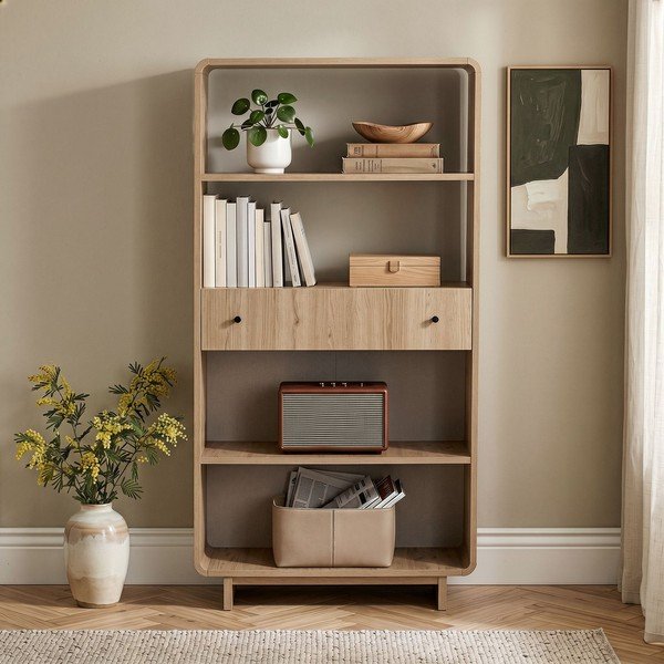 Biblioteka u dekoru hrasta u svijetloj prirodnoj boji 78x153x34 cm Senza – Nordure-image-1