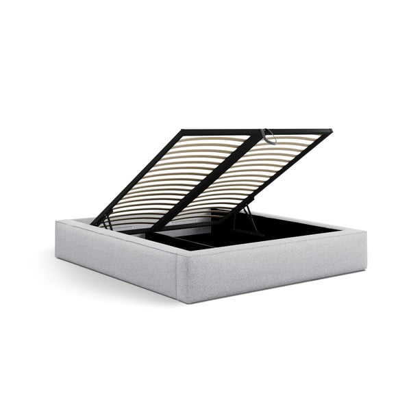 Svijetlo sivi tapecirani bračni krevet s prostorom za odlaganje s podnicom 160x200 cm Simon Darren – Micadoni -image-4
