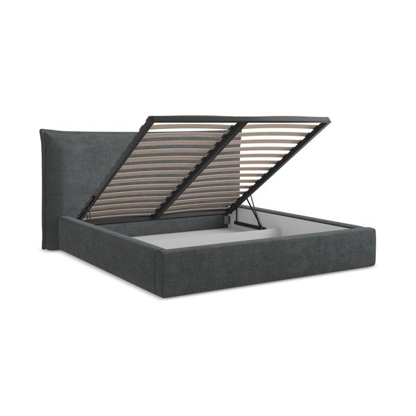 Tamno sivi tapecirani bračni krevet s prostorom za odlaganje s podnicom 160x200 cm Esala – Makamii-image-3