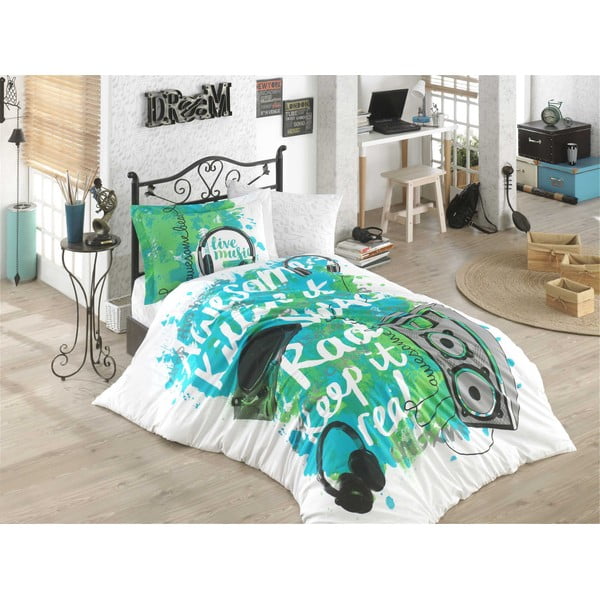 Zelena posteljina s plahtama za krevet za jednu osobu Živa glazba, 160 x 220 cm