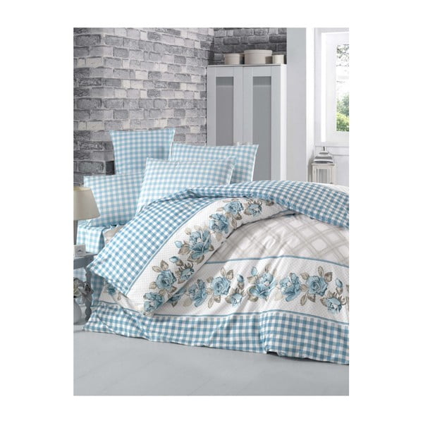 Pamučna posteljina s plahtama i 2 jastučnice za bračni krevet Turose, 200 x 220 cm