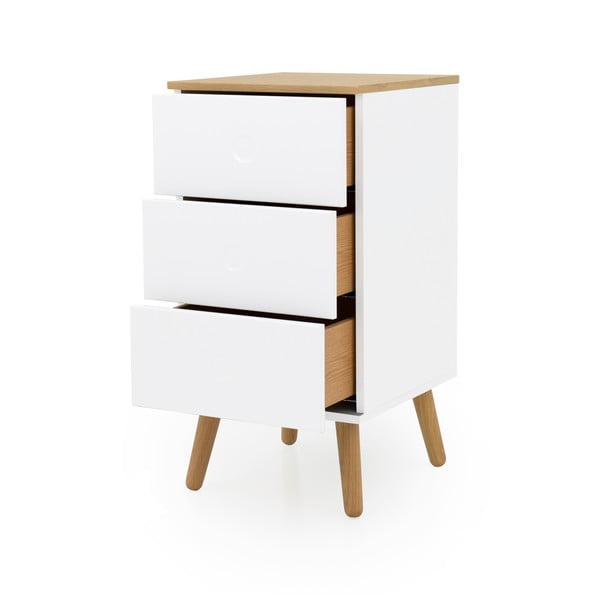 Bijela komoda s nogama od hrastovog drva s 3 ladice Tenzo Dot, širina 40 cm-image-2