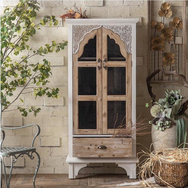Bijela/u prirodnoj boji vitrina od masivne jele 77x168 cm Siena – Burkina-image-1