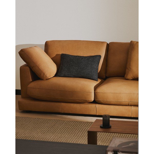 Smeđa kožna sofa 210 cm Gala – Kave Home-image-3