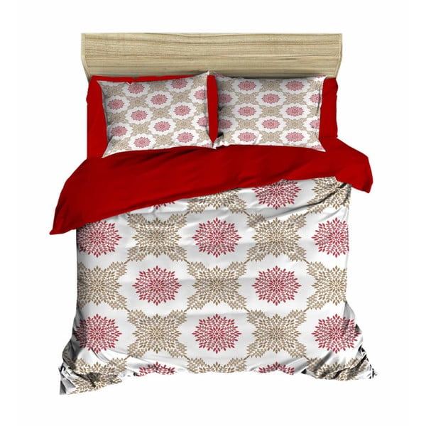 Set posteljine i plahti za bračni krevet Snowflakes Red 442, 200 x 220 cm