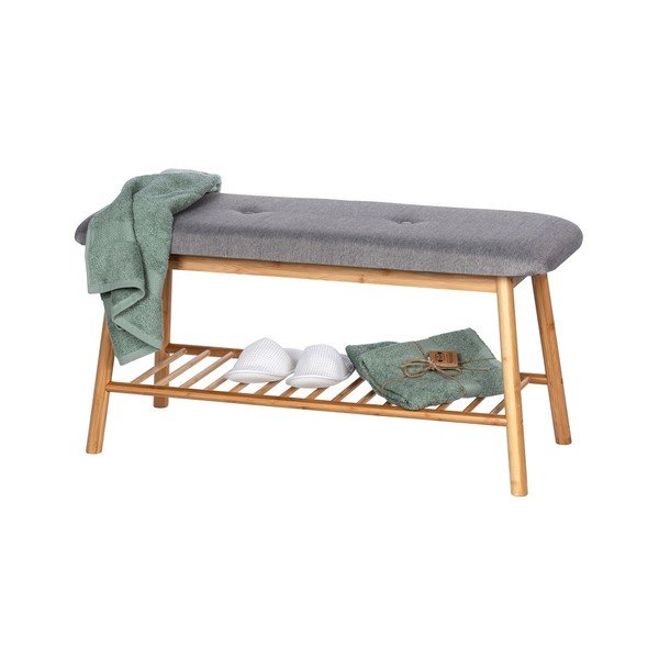 Sivi/smeđi od bambusa ormarić za cipele s klupom Bahari – Wenko-image-3