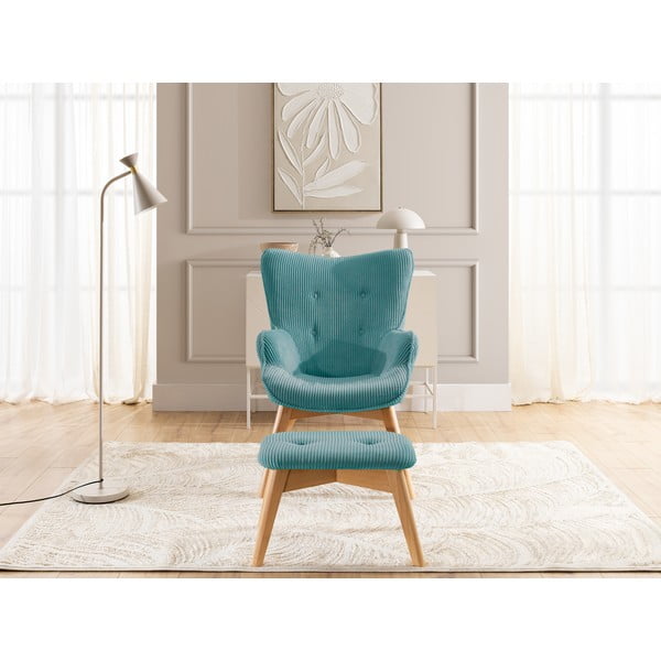 Tirkizna fotelja s naslonjačem za noge od samta Niko – Ropez-image-1