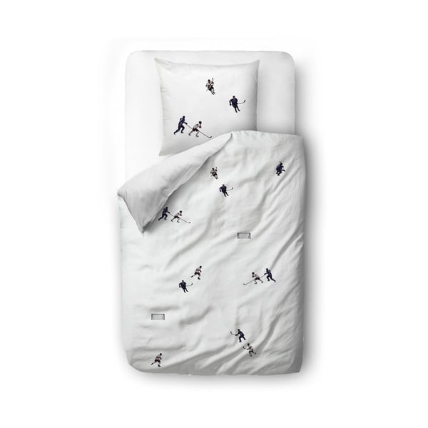 Bijela posteljina za krevet za jednu osobu od pamučnog satena 140x200 cm Ice Hockey - Butter Kings