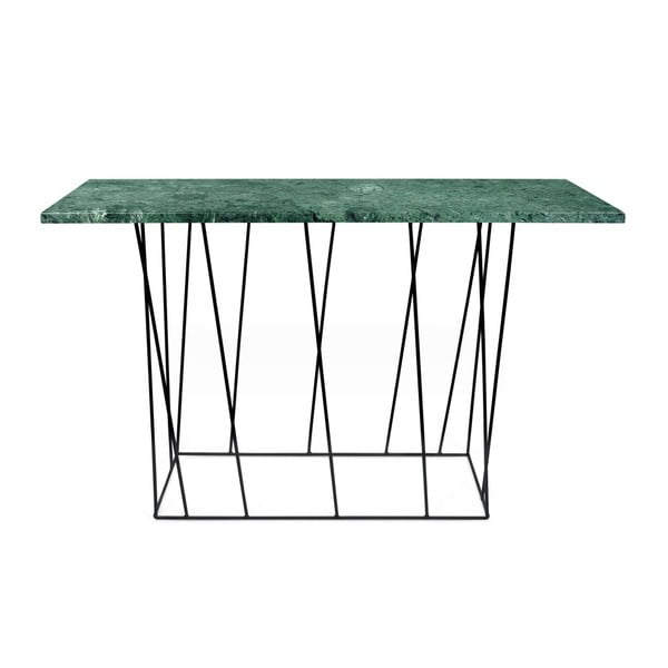Zeleni mramorni konzolni stol s crnim nogama TemaHome Helix, 40 x 120 cm