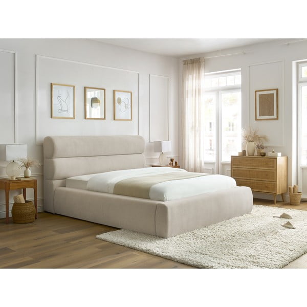 Bež tapecirani bračni krevet s prostorom za pohranu s podnicom 160x200 cm Jagna – Bobochic Paris-image-3