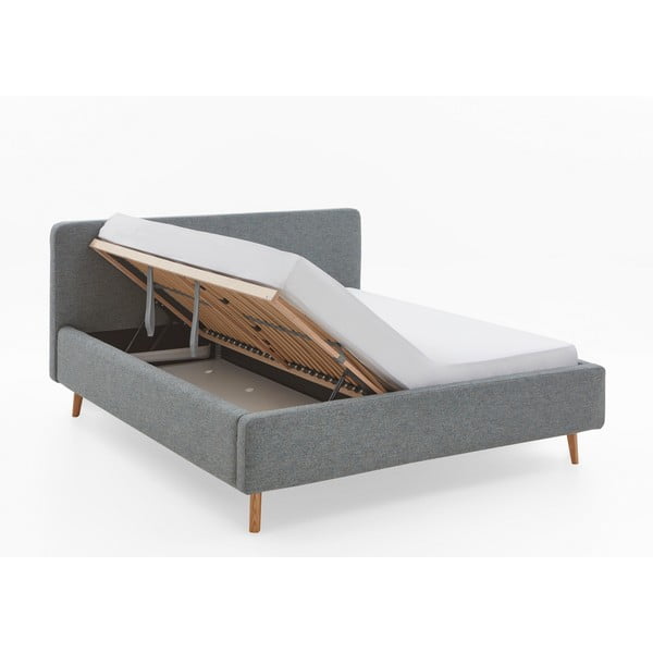 Tamno sivi tapecirani bračni krevet s prostorom za odlaganje s podnicom 180x200 cm Mattis – Meise Möbel-image-2