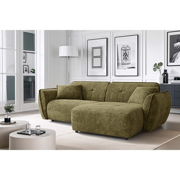 Zelena kutna garnitura od šenila (s desnim kutom/s ležaljkom) Nelia – Ropez-image-1