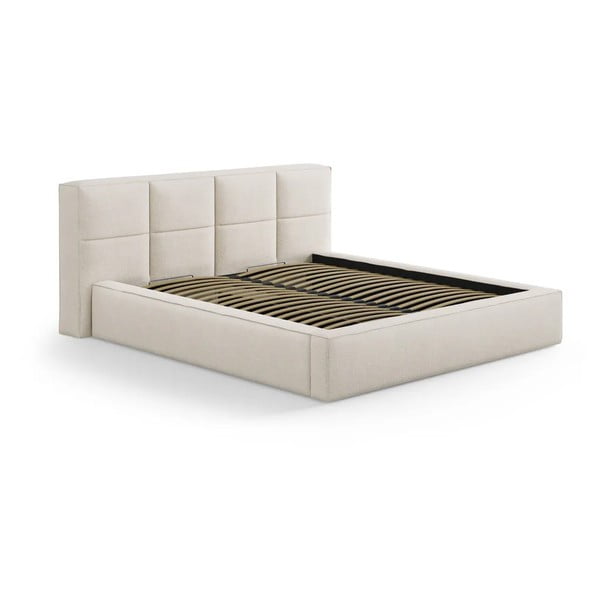 Krem tapecirani bračni krevet s prostorom za odlaganje s podnicom 140x200 cm Simon Darren – Micadoni 