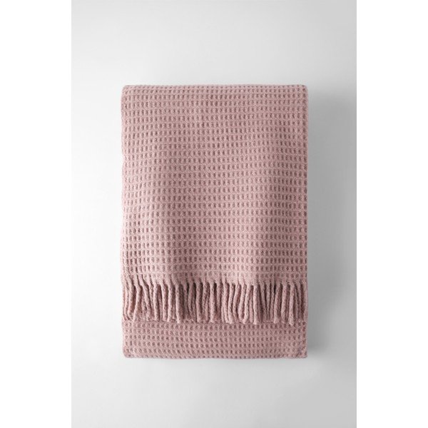 Ružičasta deka od mješavine pamuka 140x180 cm Basics Waffle – Euromant