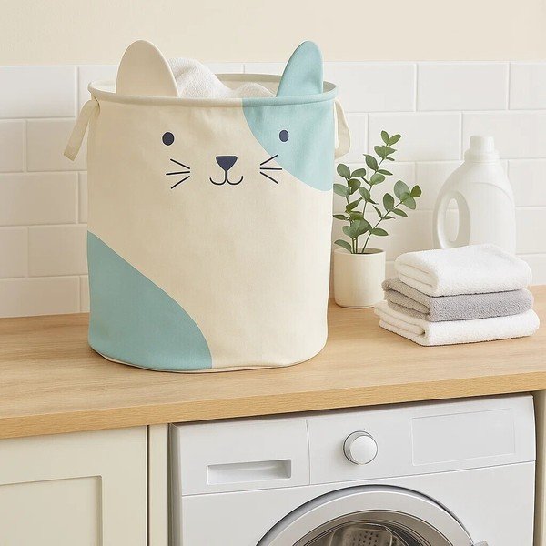 Bijela tekstilna dječja kutija za pohranu ø 40x48 cm Mimo Cat Face – Premier Housewares-image-1