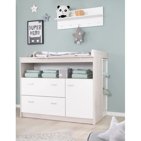 Bijela niska dječja komoda u dekoru hrasta s promjenjivim stolom 117x98 cm Julia – Roba-image-1