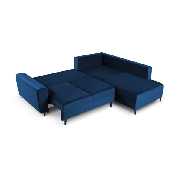 Plava baršunasti sklopiva/s prostorom za odlaganje kutna garnitura (s desnim kutom/u obliku slova L) Kyoto – Cosmopolitan Design-image-2